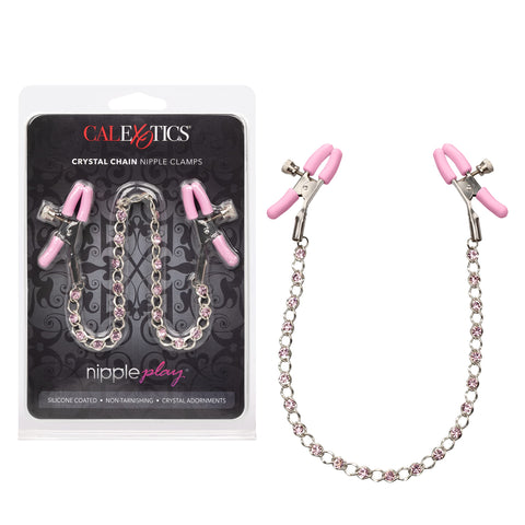 CalExotics Nipple Play Crystal Chain Nipple Clamps with Adjustable Tension Pink