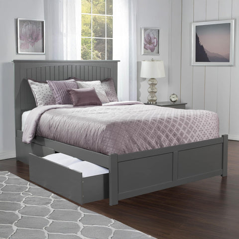 AFI Nantucket Queen Size Platform Bed with Footboard & Storage Drawers in Grey