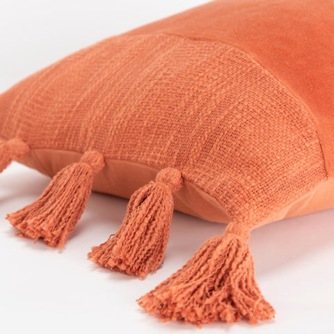 Rizzy Home Cotton Velvet Geometric Throw Pillow with Tassels Orange