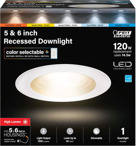 Feit LEDR56HO/6WYCA 5/6" 120-Watt Equivalent Color Select (2700/3000/3500/4000/5000) Dimmable Recessed Downlight (1-Pack)44