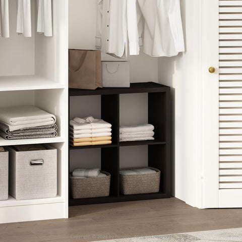 Furinno Cubic Open Back Multipurpose Clothing  and Closet Storage Organizer Shelf 4-Cube Dark Oak