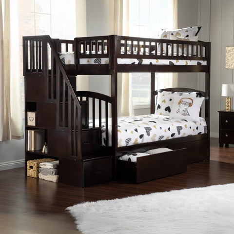 AFI Westbrook Staircase Bunk with Turbo Charger and Urban Bed Drawers, Twin/Twin, Espresso