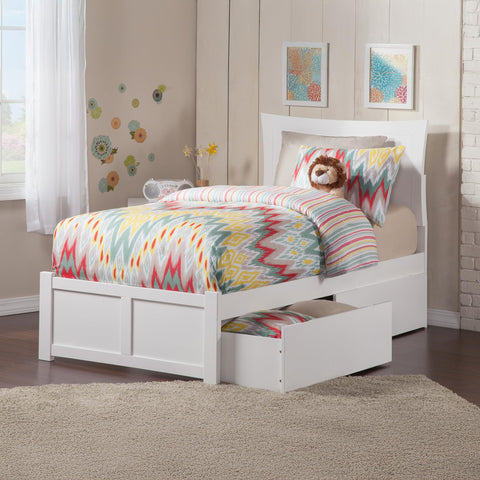 AFI, Metro Twin Platform Bed with Footboard, Storage Drawers, and Attachable USB Charger, White