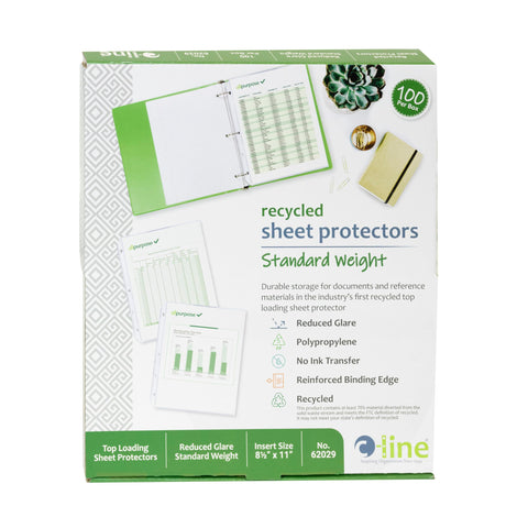 C-Line Recycled Polypropylene Sheet Protectors, Reduced Glare, 2", 11 x 8.5, 100/Box