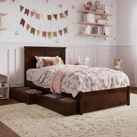 AFI, Felicity Twin Platform Bed with Panel Footboard & Storage Drawers, Walnut