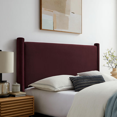 Modway Rael Full Upholstered Headboard with Pillars in Mulberry – Velvet Headboard – Stain-Resistant Performance Velvet Headboard for Full Size Beds