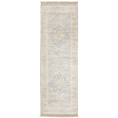 Oriental Weavers Malabar Hand-Made Area Rug - 45307-2'6" x 8' - in Grey/Beige - Vintage Inspired, Hand-Made Rugs, Entryway, Hallway Runner Rug