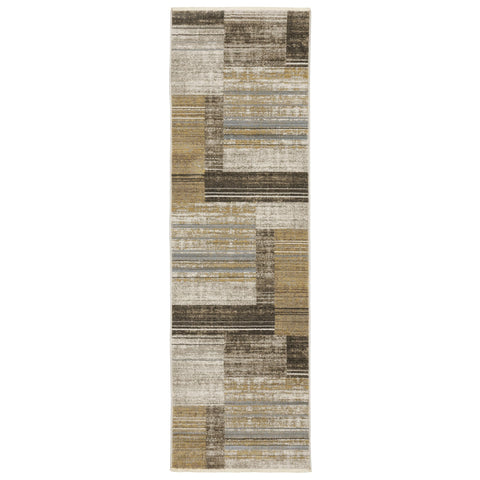 Oriental Weavers Bauer Area Rug - 090N2-2'3" x 7'6" - in Beige/Charcoal - Modern Style, Recycled PET Fibers, Stain Resistant, Entryway, Hallway Runner Rug