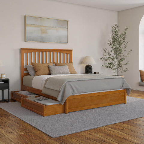 AFI, Everett Queen Platform Bed with Panel Footboard & Storage Drawers, Light Toffee
