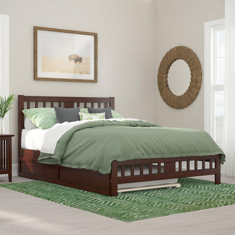 AFI, Tahoe Queen Platform Bed with Matching Footboard, Twin XL Trundle, Walnut
