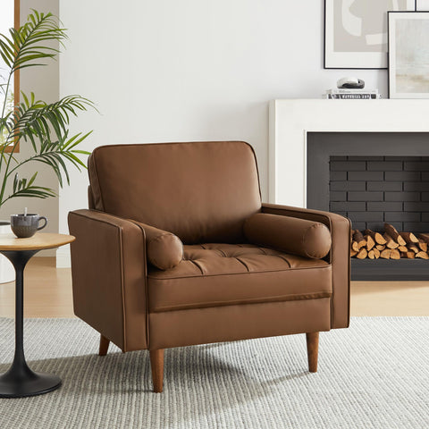 Modway Valour Faux Leather Tufted Accent Armchair in Brown
