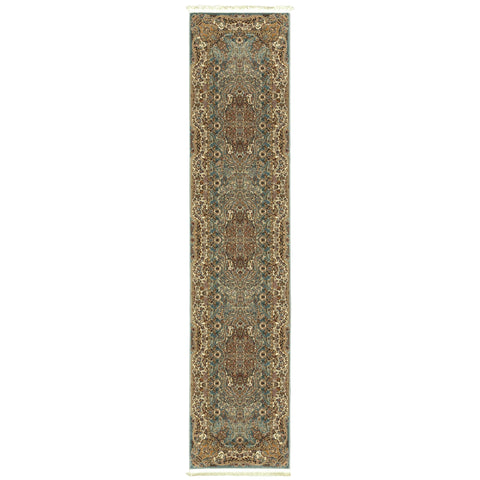 Oriental Weavers Masterpiece Area Rug - 502L2-2'3" x 10' - in Blue/Gold - Vintage Inspired, Stain Resistant, Family and Pet Friendly, Entryway, Hallway Runner Rug