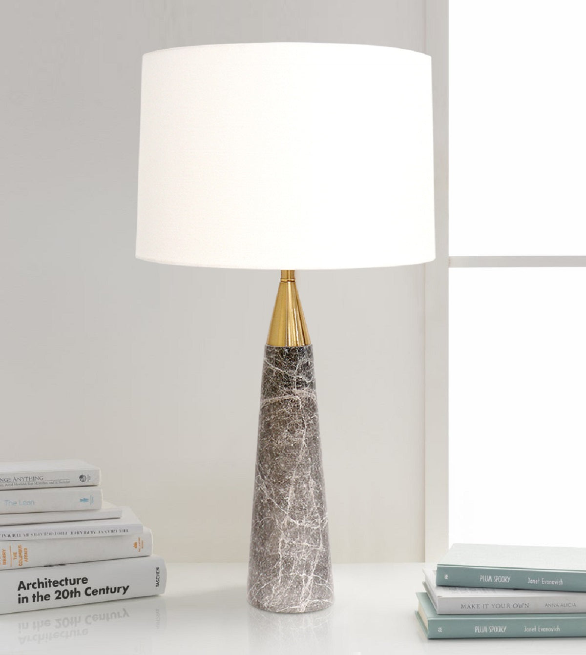 Pasargad Home Radiance Style Marble White/Gold Table Lamp 28 in H