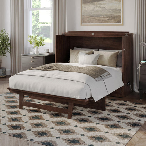 AFI, Northfield Murphy Bed Chest Full with 6" Mattress, Storage Drawer & Built-in USB Charger, Burnt Amber
