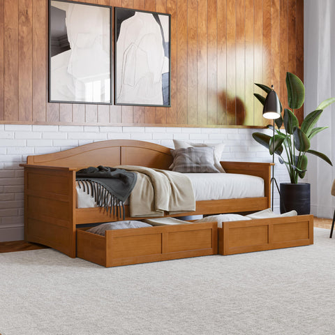 AFI, Acadia Twin Size Wood Daybed Frame with 2 Storage Drawers, Light Toffee