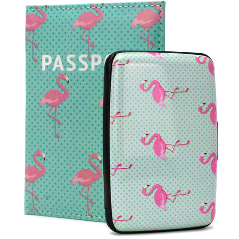 Miami CarryOn RFID Protected Wallet and Passport Cover Set (Pink Flamingos)