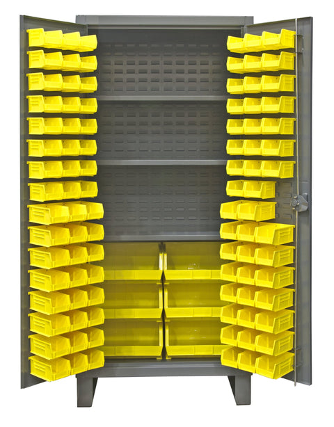 Durham Extra Heavy Duty Welded 12 Gauge Steel Cabinet with 102 Bins, HDC36-102-3S95, 1900 lbs Shelf Capacity, 24" Length x 36" Width x 78" Height, 3 Shelves