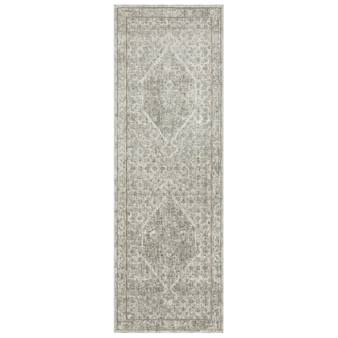Oriental Weavers Avalon Machine Woven Area Rug - AVA04-2'7" x 7'7" - in Grey/Beige - Traditional Style Hallway, Entryway, Kitchen, Bathroom Rug