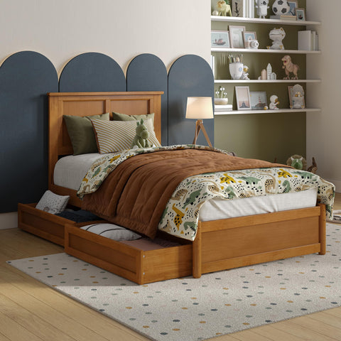 AFI, Felicity Twin Platform Bed with Panel Footboard & Storage Drawers, Light Toffee