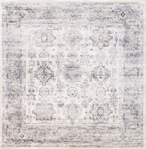 Pasargad Home Turkish Fantasia Area Rug, Fabric Oriental Square Rugs for Living Room, Bedroom, Home Office, 6' x 6', Ivory