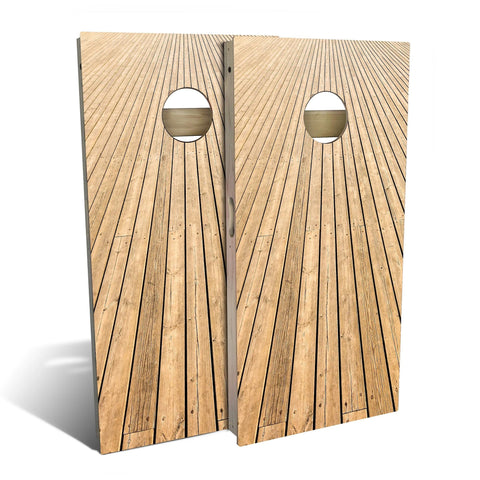 Skip's Garage Boardwalk Wood Lines Cornhole Set - Premium 2x4 (Weather Bags) - Include Hole + Edge Lights
