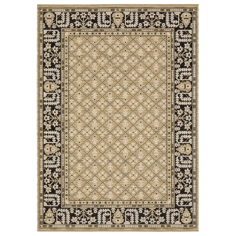 Oriental Weavers Acacia Machine Woven Area Rug - ACA12-9'10" x 12'10" - in Tan/Charcoal - Traditional Style Living Room, Family Room, Dining Room Rug
