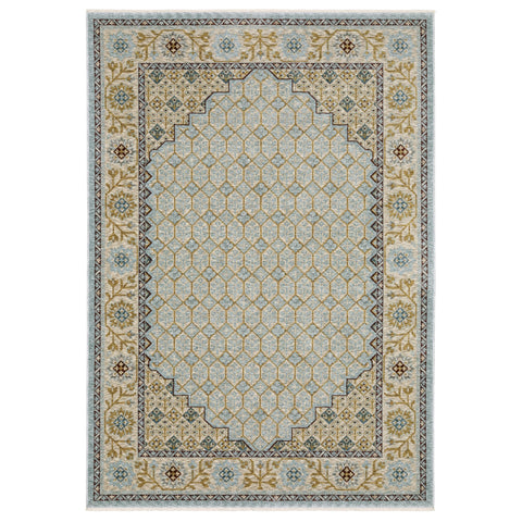 Oriental Weavers Capella Area Rug - CAP02-5'3" x 7'6" - in Pale Blue/Gold - Vintage Inspired, Stain Resistant, Family and Pet Friendly, Bedroom, Office Rug