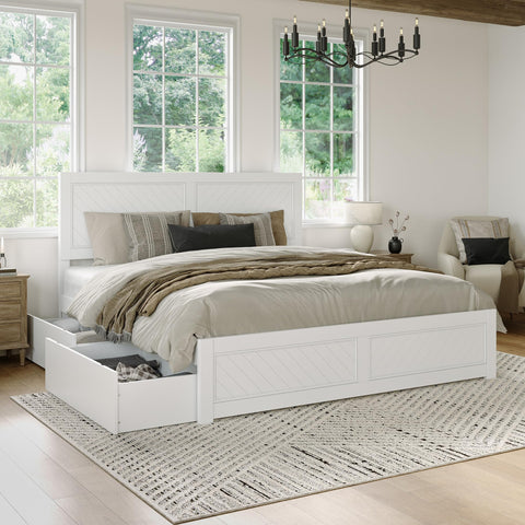 AFI, Canyon King Platform Bed with Matching Footboard & Storage Drawers, White