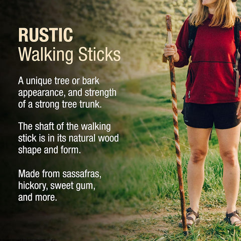 Brazos Rustic Wood Walking Stick, Twisted Hickory, Traditional Style Handle, for Men & Women, Made in The USA