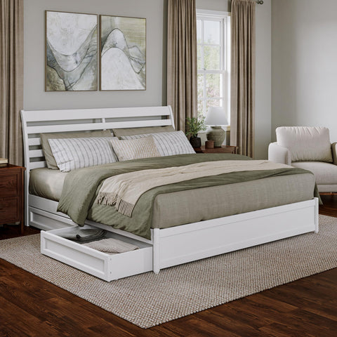AFI, Emelie King Platform Bed with Panel Footboard and Storage Drawers, White
