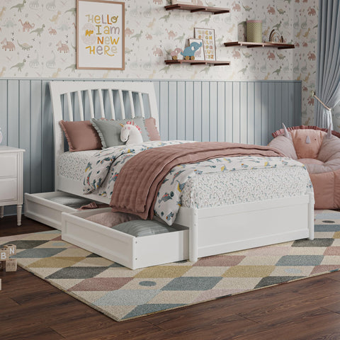 AFI, Roslyn Twin Platform Bed with Panel Footboard and Storage Drawers, White