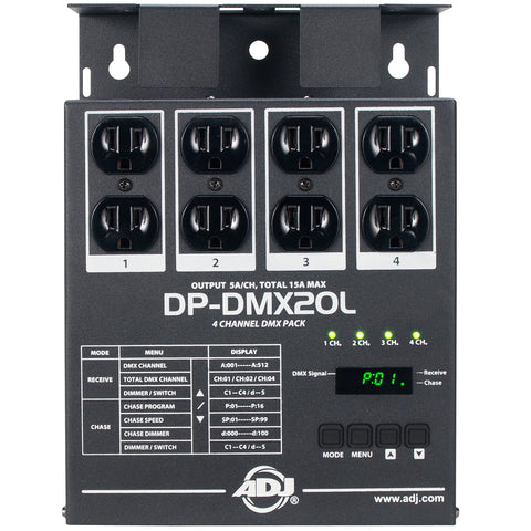ADJ Products DMX20L 4-Channel Universal DMX Dimmer/Switch Pack, Compact and Portable. 600 watts per ch 15A max