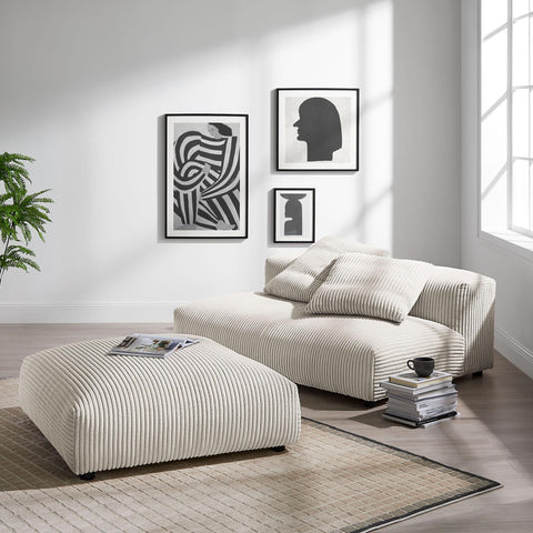 Modway Solace Modular 2-Piece Corduroy Armless Loveseat and Ottoman Set in Almond - Corduroy Upholstered 2-Seat Sofa with Ottoman - Modern Accent Loveseat - 2 Seater with Footstool for Living Room