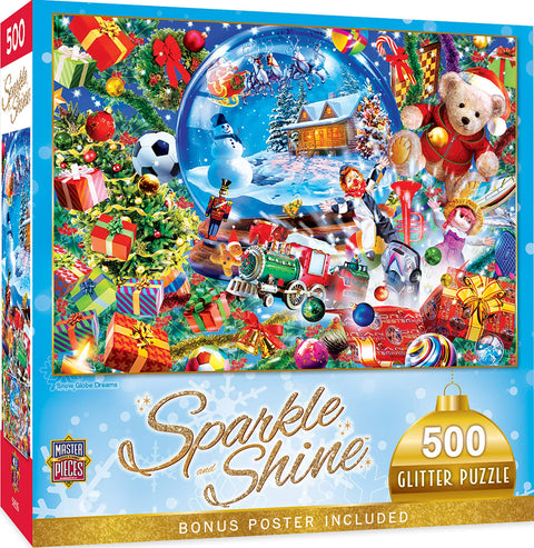 Masterpieces 500 Piece Glitter Christmas Jigsaw Puzzle - Snow Globe Dreams - 15"x21"