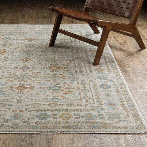 Oriental Weavers Maeve Area Rug - MAE01-9'10" x 12'10" - in Ivory/Teal - Vintage Inspired, Stain Resistant, Family and Pet Friendly, Family, Dining, Living Room Rug