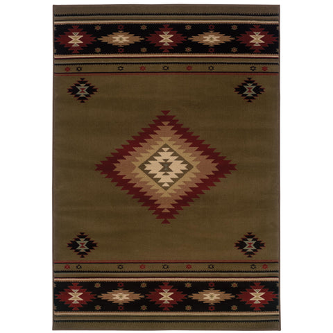 Oriental Weavers Hudson Area Rug - 087J1-10' x 13' - in Green/Red - Southwestern Lodge Style, Stain Resistant, Family and Pet Friendly, Family, Dining, Living Room Rug