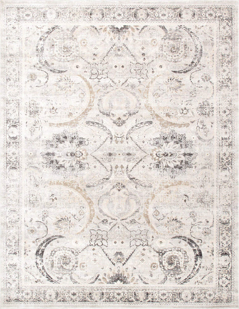 Pasargad Home Fantasia Oriental Area Rug - Luxury Power Loom, Living Room, Bedroom Accent Rugs- 8' 0" X 10' 0", Ivory/Silver