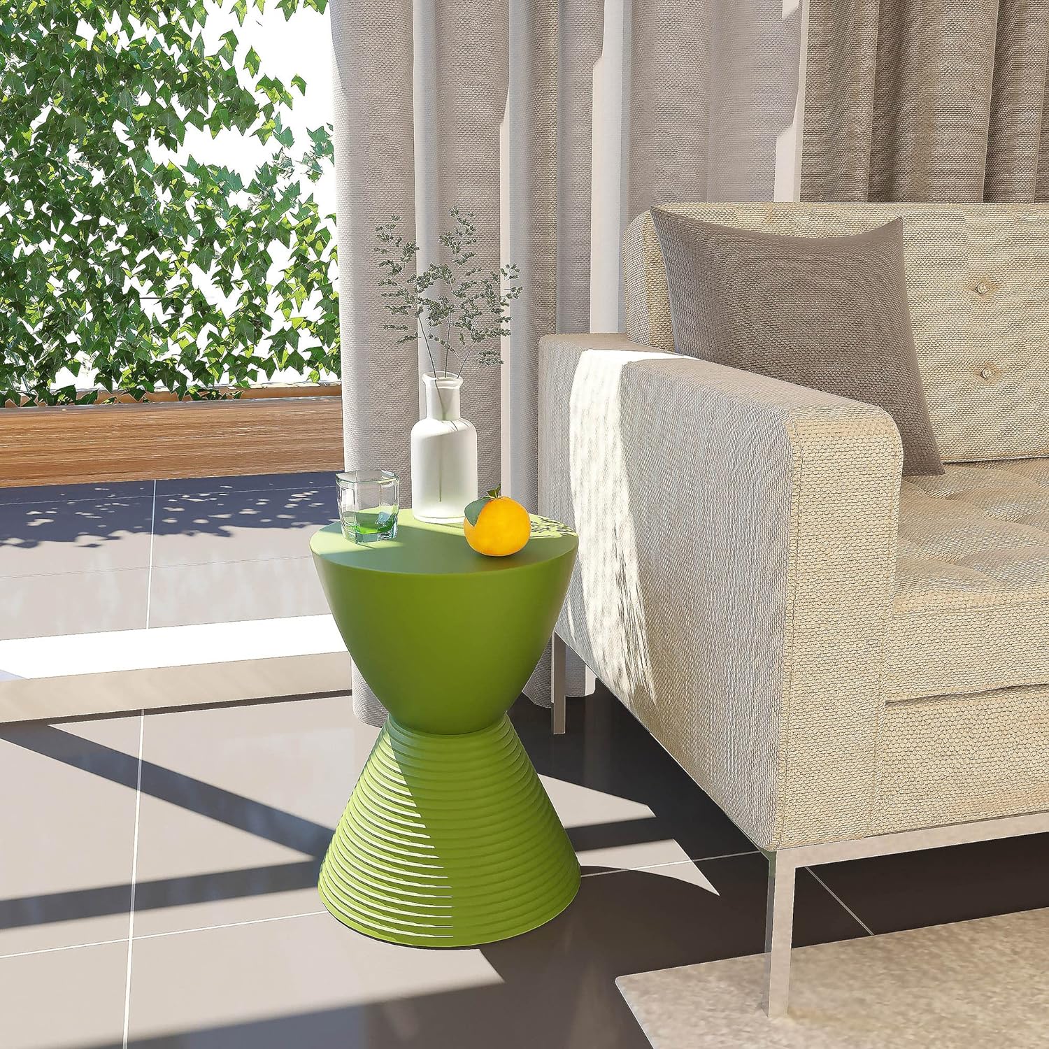 LeisureMod Modern Boyd Side Table Indoor and Outdoor Use, 16.75" H x 11.75" W x 11.75" D (Green)