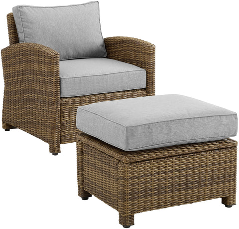 Bradenton 2Pc Wicker Outdoor Chair Set Gray /Weathered Brown - Armchair & Ottoman