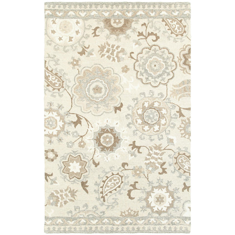 Oriental Weavers Craft Hand-Made Wool Area Rug - 93005-3'6" x 5'6" - in Ivory/Grey - Scandinavian Inspired, Hand-Made Wool Rugs, Entrway, Bedroom Rug