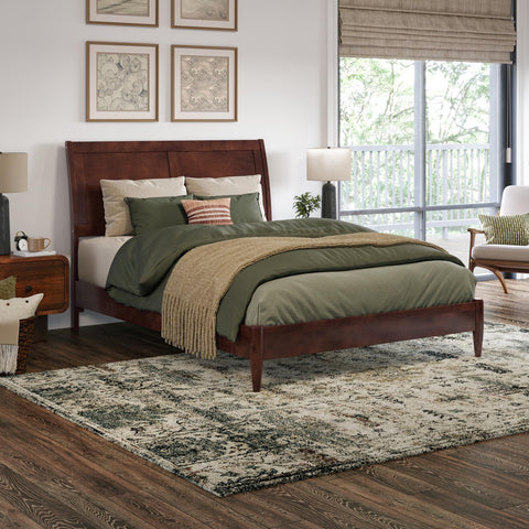 AFI, Valencia Full Solid Wood Low Profile Sleigh Platform Bed, Walnut
