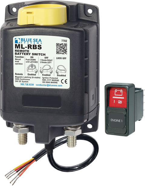 Blue Sea Systems 7702 ML-RBS 24V DC 500A Remote Battery Switch with Manual Control