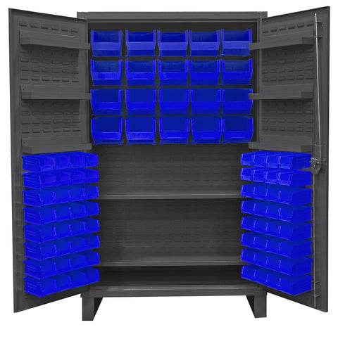 Durham HDC48-84-2S6D5295 Lockable Cabinet with 84 Blue Hook-On Bins, 48" Wide, 12 Gauge