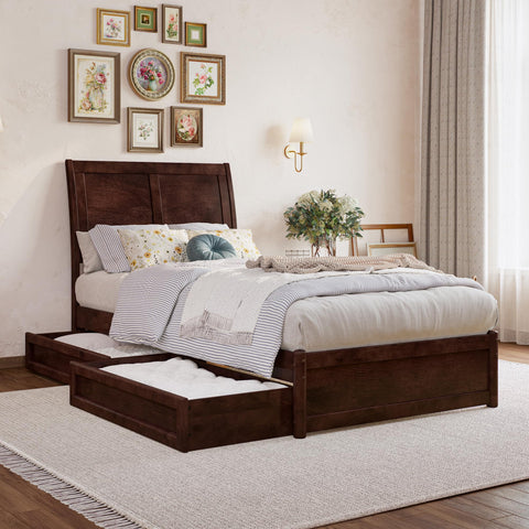 AFI, Andorra Twin XL Platform Bed with Panel Footboard & Storage Drawers, Walnut