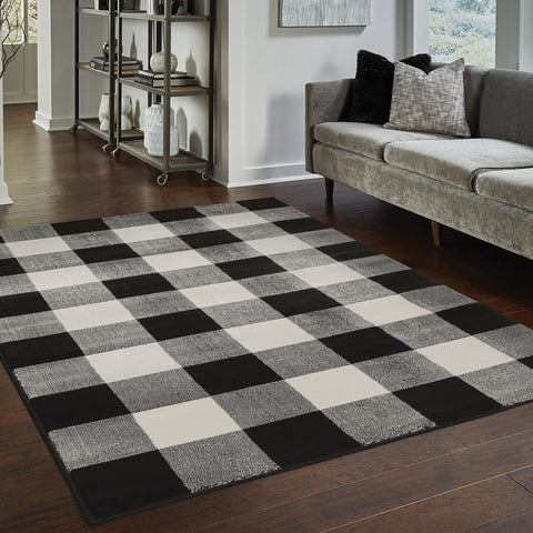 Oriental Weavers Georgia Area Rug - 678D0-6'7" x 9'2" - in Black/Ivory - Modern Farmhouse Style, Stain Resistant, Family and Pet Friendly, Dining, Living Room Rug