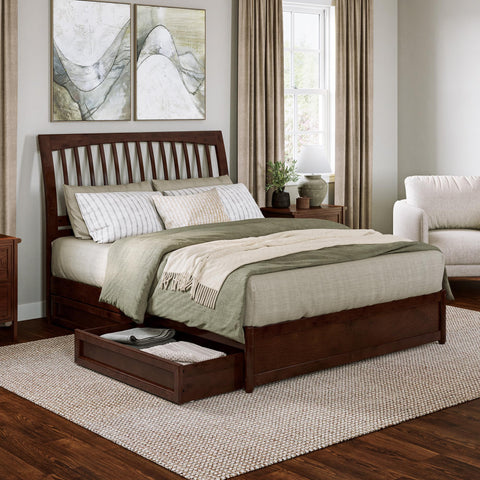 AFI, Roslyn Queen Platform Bed with Panel Footboard & Storage Drawers, Walnut