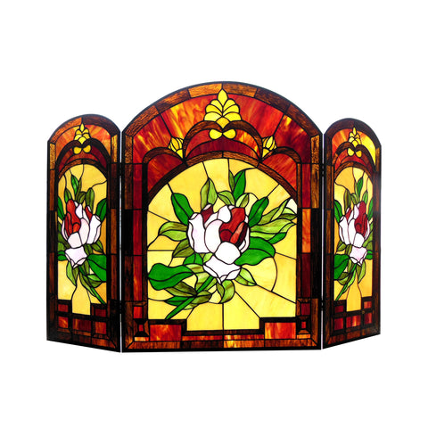 Chloe Lighting CH1F629RF42-GFS Floral Design Folding 42" Wide Iggy Tiffany-Glass Fireplace Screen (3 Pieces), One Size