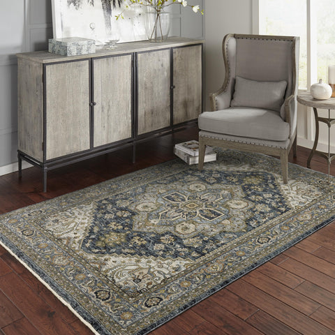 Oriental Weavers Aberdeen Area Rug - 1144Q - 9'10" x 12'10" - in Blue/Taupe - Vintage Inspired, Stain Resistant, Family and Pet Friendly, Family, Dining, Living Room Rug