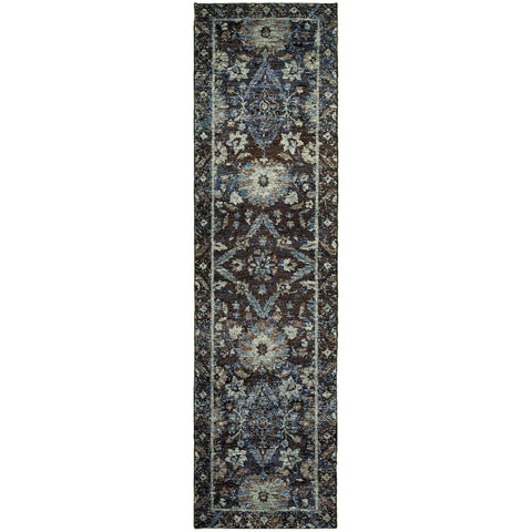 Oriental Weavers Andorra Area Rug - 7124A - 2'3" x 8' - in Navy/Blue - Vintage Inspired, Stain Resistant, Family and Pet Friendly, Entryway, Hallway Runner Rug