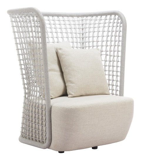 Zuo Hudu Accent Chair Beige, Beige Accent Chair, Modern Style, Outdoor Fabric, Removable and Washable Cushion Cover, Aluminum, Outdoor Living, 37" W x 34.6" D x 45.1" H, Non-Stackable